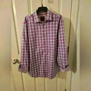 James Tattersall London Men's Button-Up Shirt Plaid Collared Blue Size XL